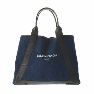 BALENCIAGA Navy Blue Cabas Indigo Denim Leather Handbag